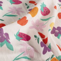 Musselin bunte Blumen & Früchte - creme