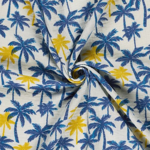 Musselin Palmen - creme/blau