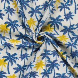 Musselin Palmen - creme/blau