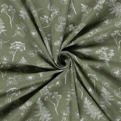 Baumwollpopeline Florale Zeichnungen - salbei