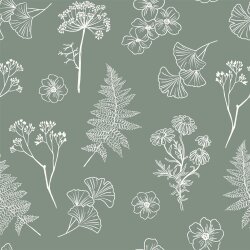 Baumwollpopeline Florale Zeichnungen - salbei