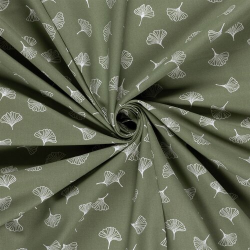 Baumwollpopeline Ginkoblätter - salbei