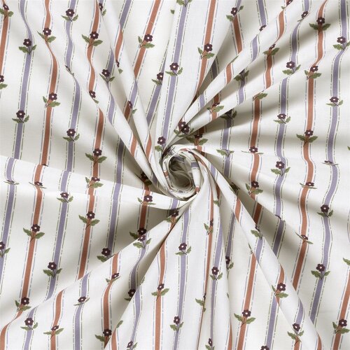 Baumwollpopeline Blümchen auf Streifen - creme