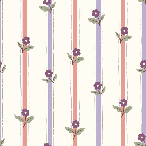 Baumwollpopeline Blümchen auf Streifen - creme