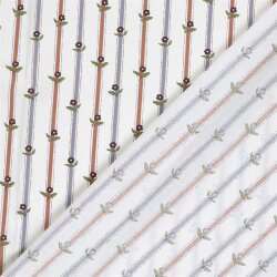 Baumwollpopeline Blümchen auf Streifen - creme