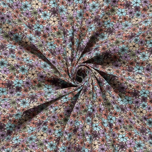 Baumwollpopeline bunter Blütenregen  - creme