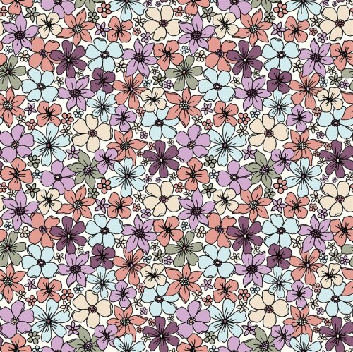 Baumwollpopeline bunter Blütenregen  - creme