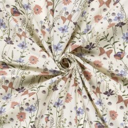 Baumwollpopeline schöne Blumen & Schmetterlinge...