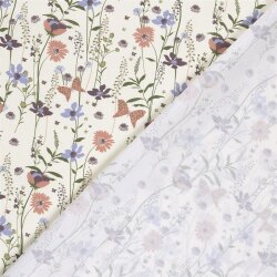 Baumwollpopeline schöne Blumen & Schmetterlinge - creme