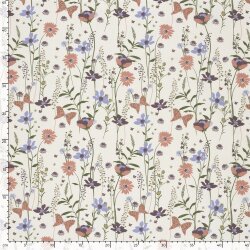 Baumwollpopeline schöne Blumen & Schmetterlinge - creme