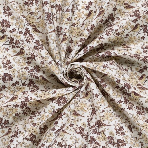 Baumwollpopeline Vögel auf Zweige - creme