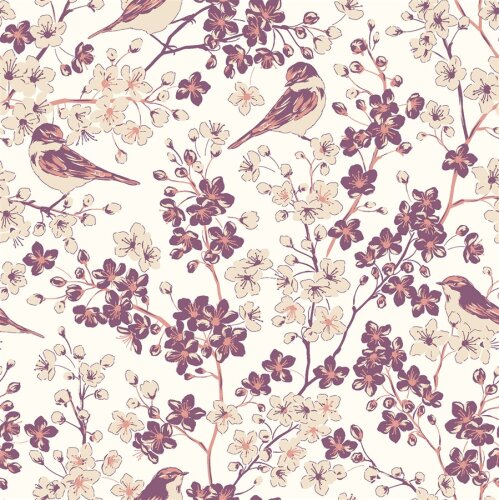 Baumwollpopeline Vögel auf Zweige - creme