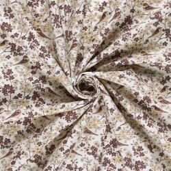 Baumwollpopeline Vögel auf Zweige - creme