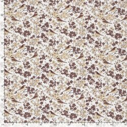 Baumwollpopeline Vögel auf Zweige - creme