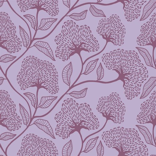Baumwollpopeline große Blumenranken - lavendel