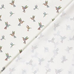 Baumwollpopeline bunte Kolibris - creme