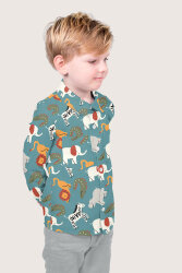 Baumwollpopeline bunte Safaritiere - hellpetrol