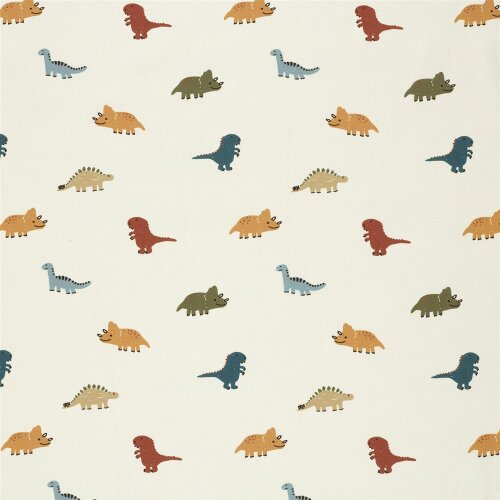 Baumwollpopeline bunte Dinos - creme