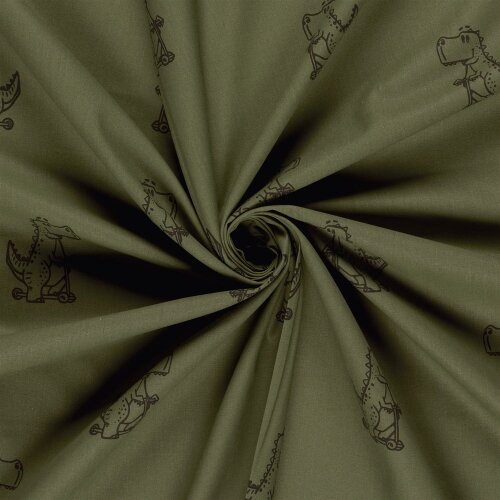 Baumwollpopeline süßer T-Rex - oliv