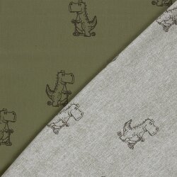 Baumwollpopeline süßer T-Rex - oliv