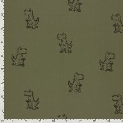 Baumwollpopeline süßer T-Rex - oliv