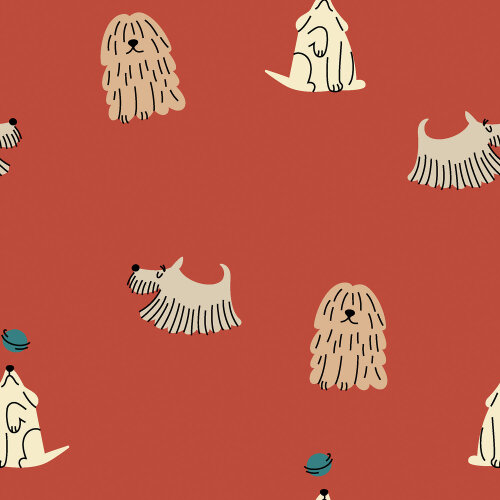 Baumwollpopeline witzige Hunde - altrot