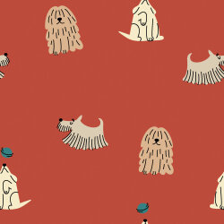 Baumwollpopeline witzige Hunde - altrot