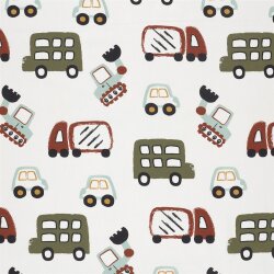 Baumwollpopeline bunte Fahrzeuge - creme