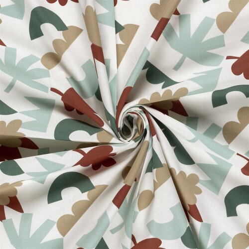 Baumwollpopeline bunte Blätterkunst - creme