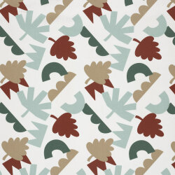Baumwollpopeline bunte Blätterkunst - creme