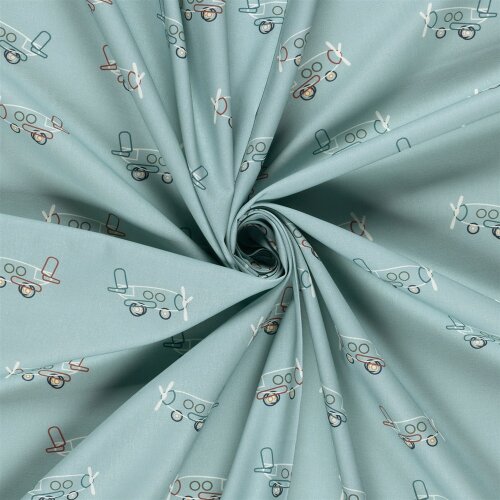 Baumwollpopeline Flugzeuge - hellblau