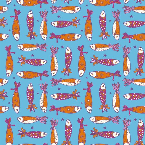 Baumwollpopeline Fische - wasserblau