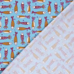 Baumwollpopeline Fische - wasserblau