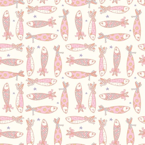 Baumwollpopeline Fische - creme