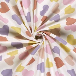 Baumwollpopeline bunte Herzen - creme