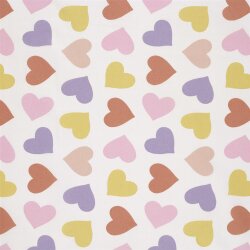 Baumwollpopeline bunte Herzen - creme