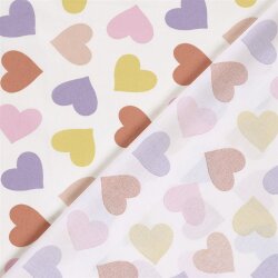 Baumwollpopeline bunte Herzen - creme
