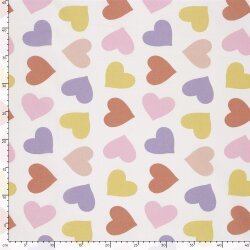 Baumwollpopeline bunte Herzen - creme