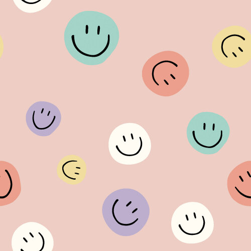 Baumwollpopeline bunte Smileys - softrosa