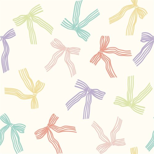 Baumwollpopeline bunte Schleifen - creme