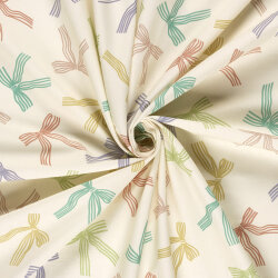 Baumwollpopeline bunte Schleifen - creme