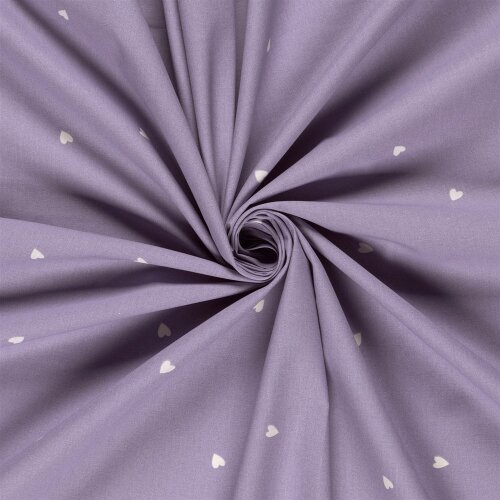 Baumwollpopeline kleine Herzen - lavendel