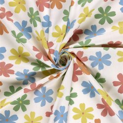 Baumwollpopeline bunte Blumenräder - creme