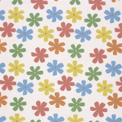 Baumwollpopeline bunte Blumenräder - creme
