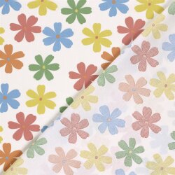 Baumwollpopeline bunte Blumenräder - creme