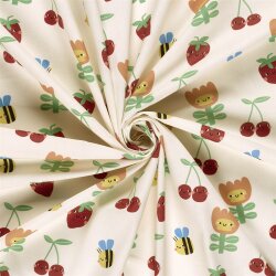 Baumwollpopeline fröhliche Früchte & Blumen...