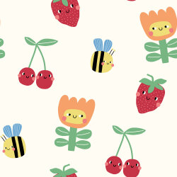 Baumwollpopeline fröhliche Früchte & Blumen...