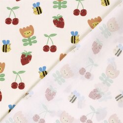 Baumwollpopeline fröhliche Früchte & Blumen - creme