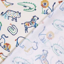 Baumwollpopeline bunte Tierzeichnungen - creme