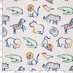 Baumwollpopeline bunte Tierzeichnungen - creme